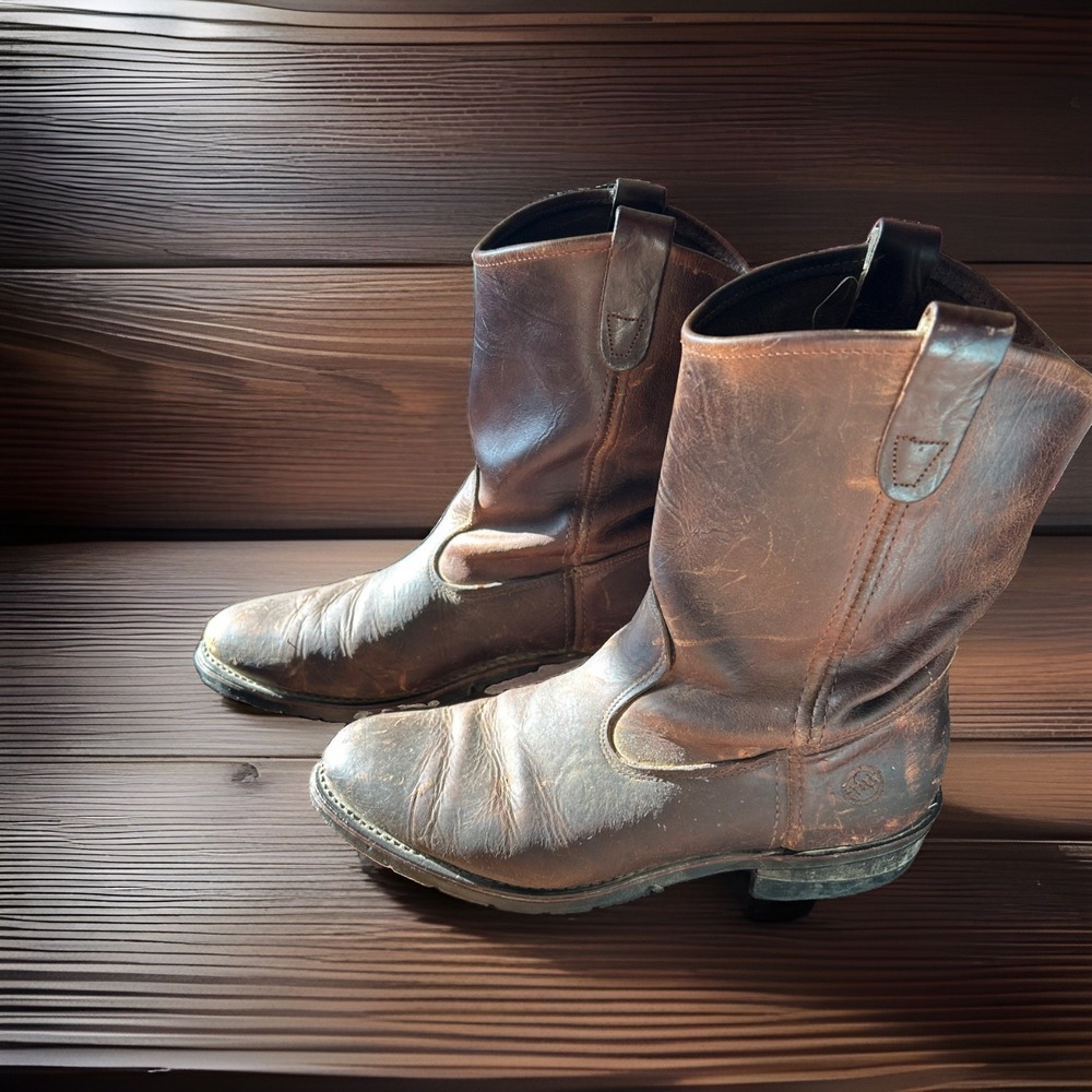 HH Double H Mens 12 Aeroglide 7 Cowboy Boots Brown Leather Ranchwell Distressed
